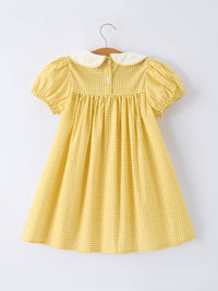 Yellow Goose Embroidered Smocked Plaid Dress