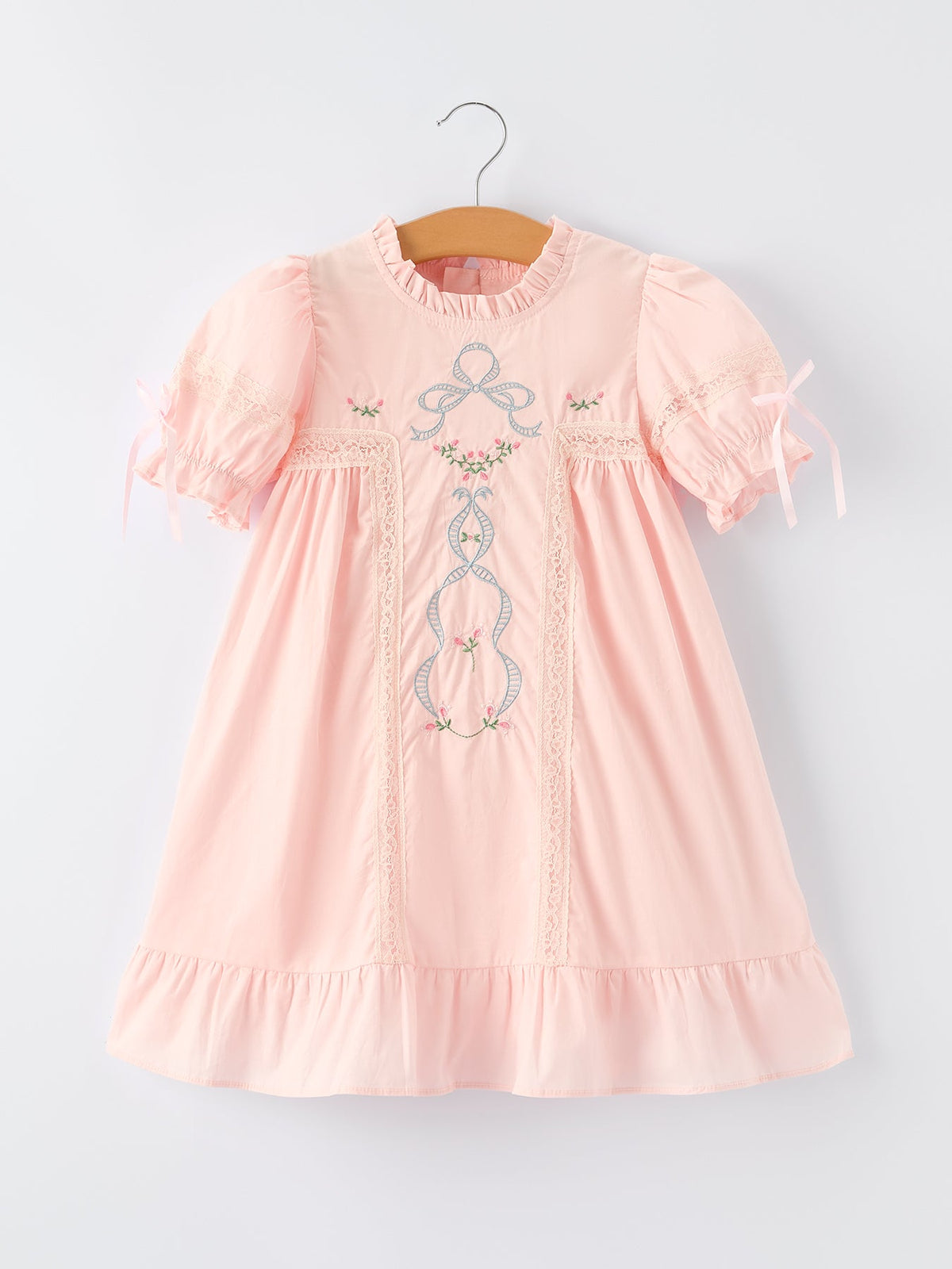 Embroidered Lace Girls' Short-sleeved Dress (2 colors available)