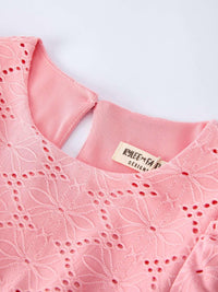 Pink Eyelet Embroidered Girl Short Sleeve Dress - Essential Southern Charm