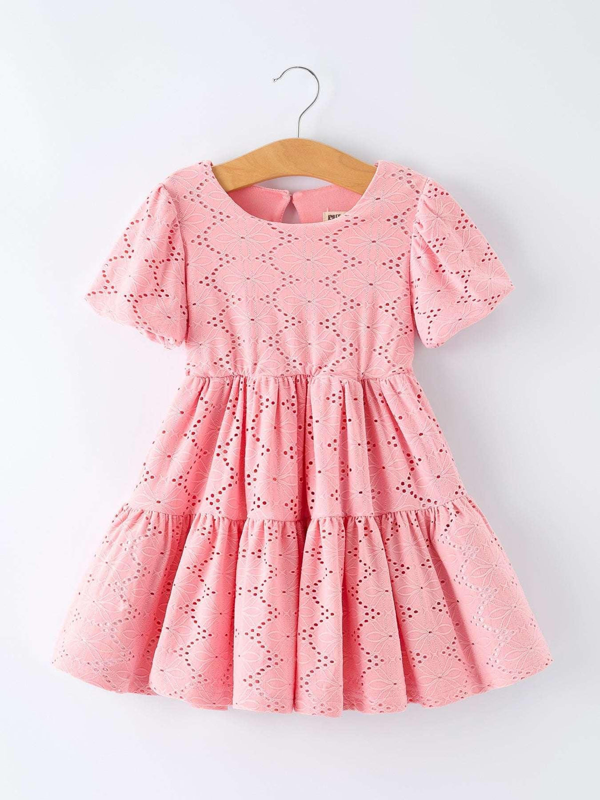 Pink Eyelet Embroidered Girl Short Sleeve Dress - Essential Southern Charm