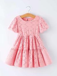 Pink Eyelet Embroidered Girl Short Sleeve Dress - Essential Southern Charm