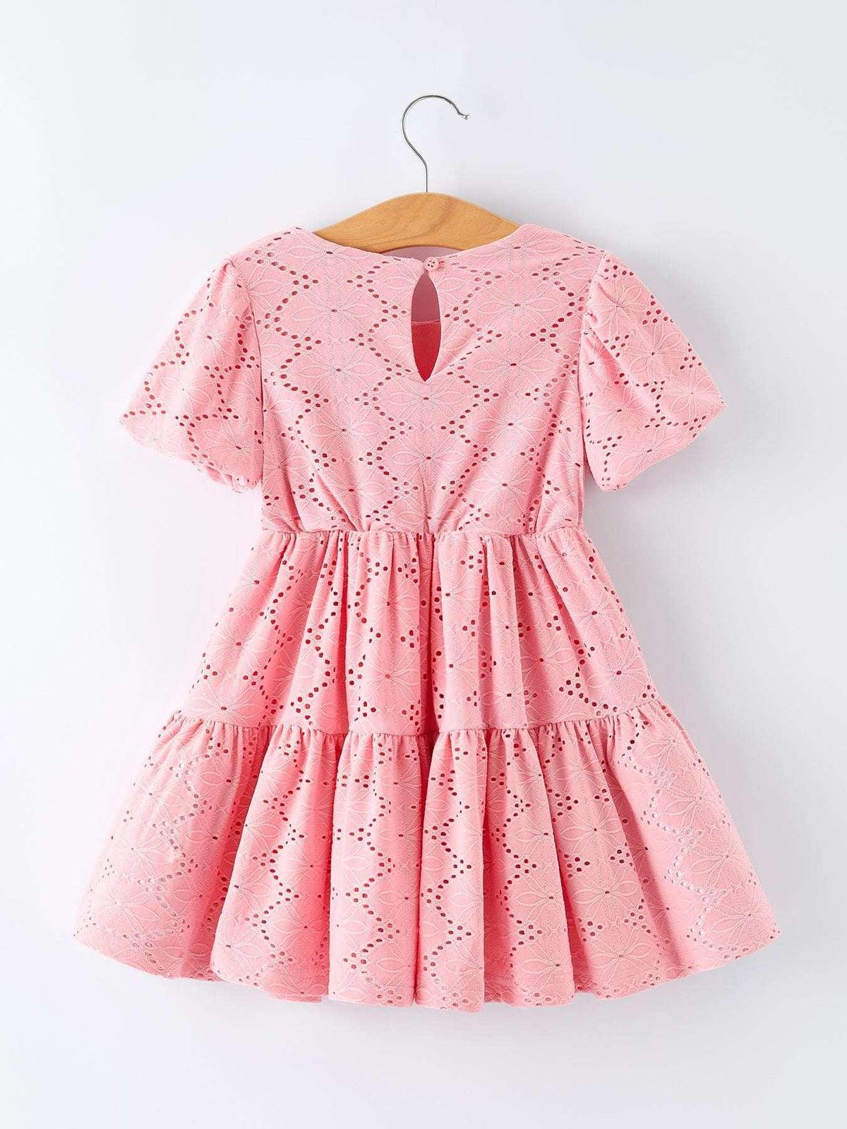 Pink Eyelet Embroidered Girl Short Sleeve Dress - Essential Southern Charm