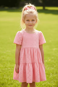 Pink Eyelet Embroidered Girl Short Sleeve Dress - Essential Southern Charm