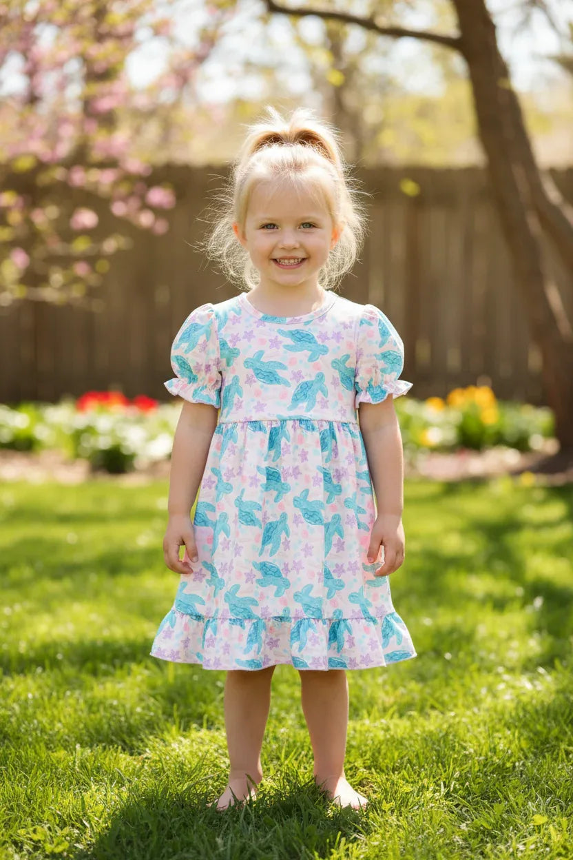 Ocean Animal Sea Turtle Girl Ruffle Dress - Essential Southern Charm