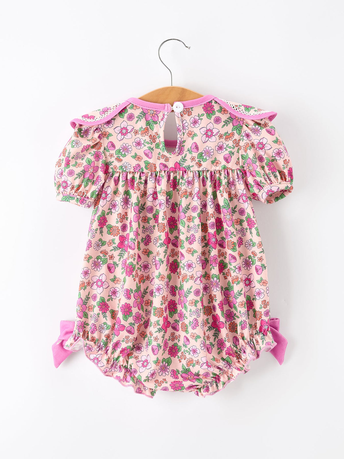 Pink Floral Bow Petals Collar Girls Bubble