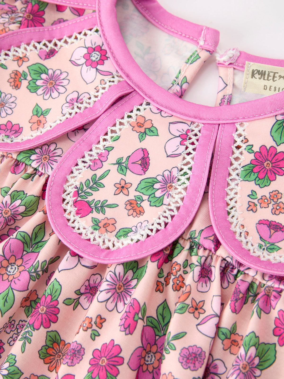 Pink Floral Bow Petals Collar Girls Bubble