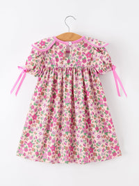 Pink Floral Bow Petals Collar Girls Dress
