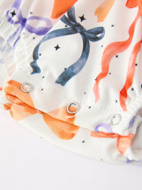 Fall Bow Print Girls Romper Ruffle Bow Long Sleeve