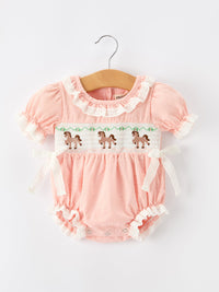 Western Horse Embroidery Girls Romper Lace Petals Collar Puff Sleeve