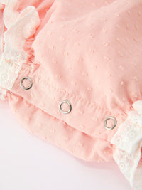 Western Horse Embroidery Girls Romper Lace Petals Collar Puff Sleeve