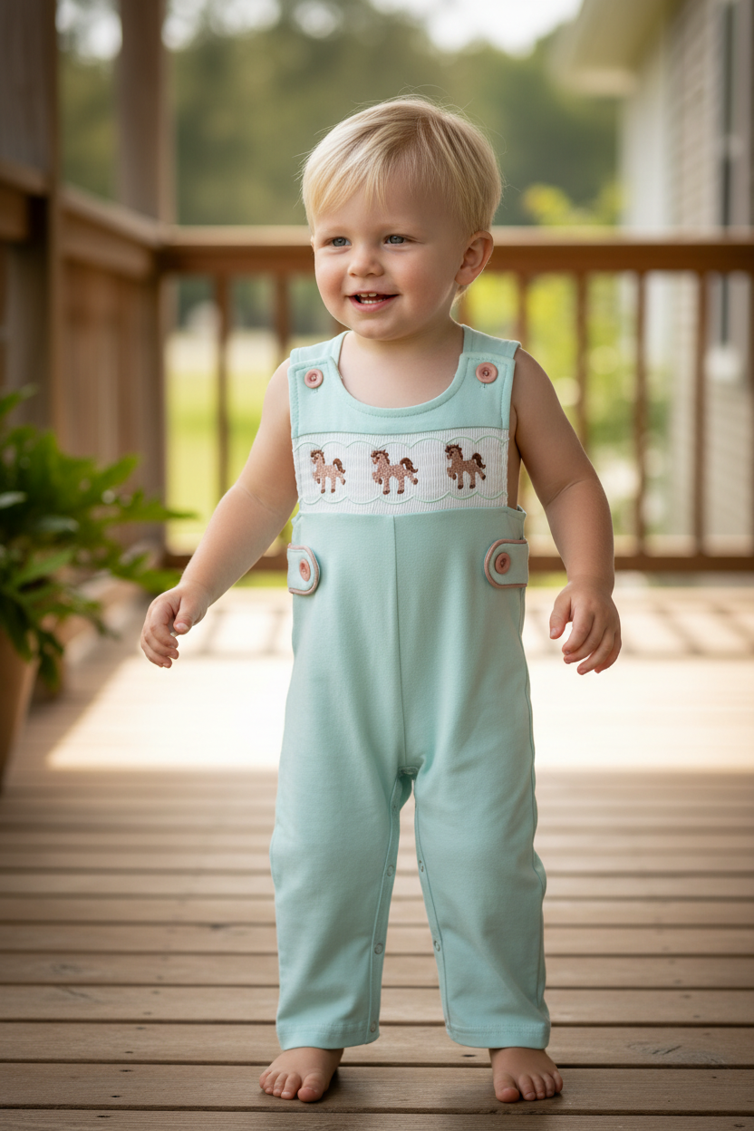Western Horse Embroidery Boys Jonjon Sleeveless Romper