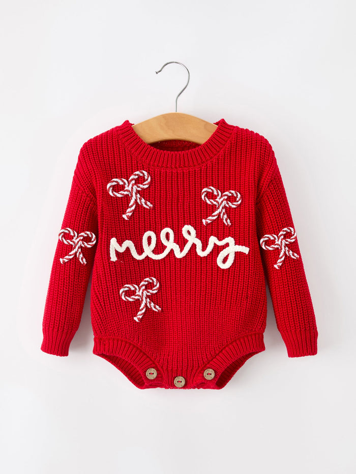 Merry Candy Cane Knit Baby Romper
