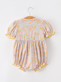 Yellow Bow Smocked Floral Baby Bubble