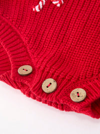 Merry Candy Cane Knit Baby Romper