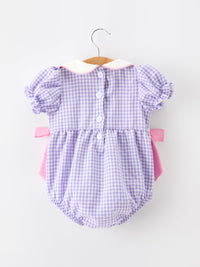 Turkey Smocked Plaid Bow Girls Bubble Romper