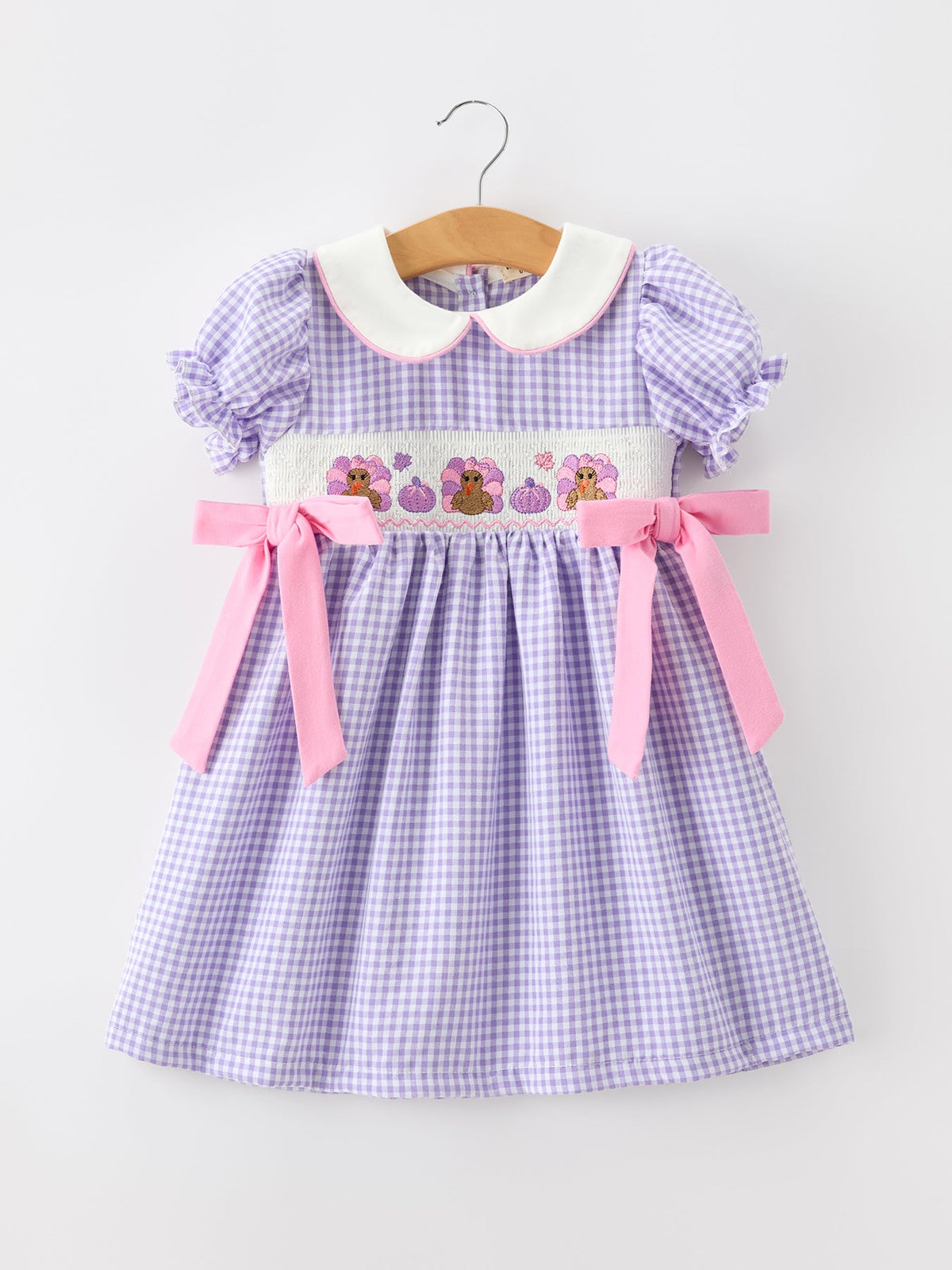 Turkey Smocked Plaid Bow Girls Dress