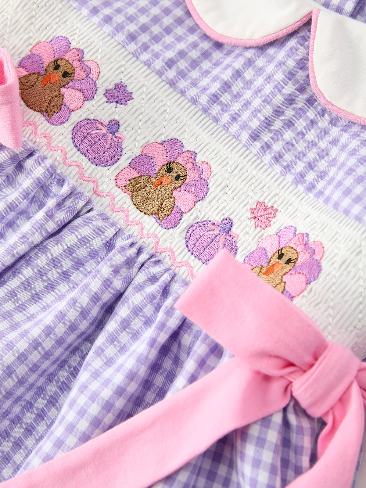 Turkey Smocked Plaid Bow Girls Dress