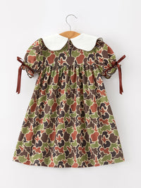 Duck Camo Embroidered Duck Girl Dress Short Sleeves