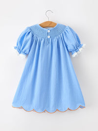 Fall Thanksgiving&Halloween Pumpkin Smock Embroidery Lace Baby Girl Dress