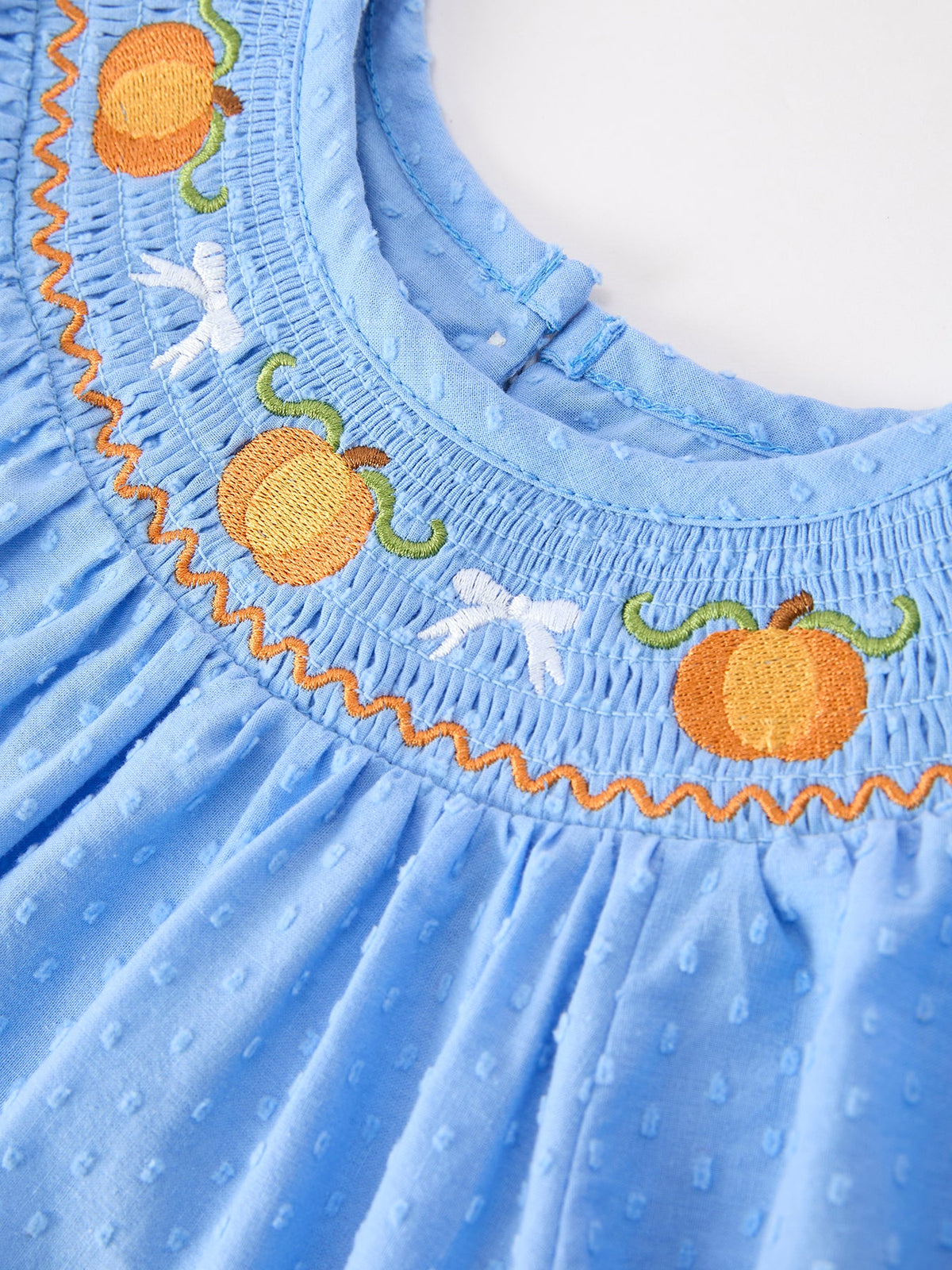 Fall Thanksgiving&Halloween Pumpkin Smock Embroidery Lace Baby Girl Dress