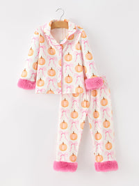 Pumpkin Bow Fur Pajama Set