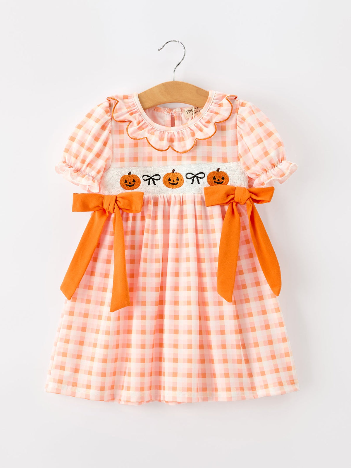 Pumpkin Plaid Bow Girls Dress