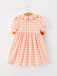 Pumpkin Plaid Bow Girls Dress