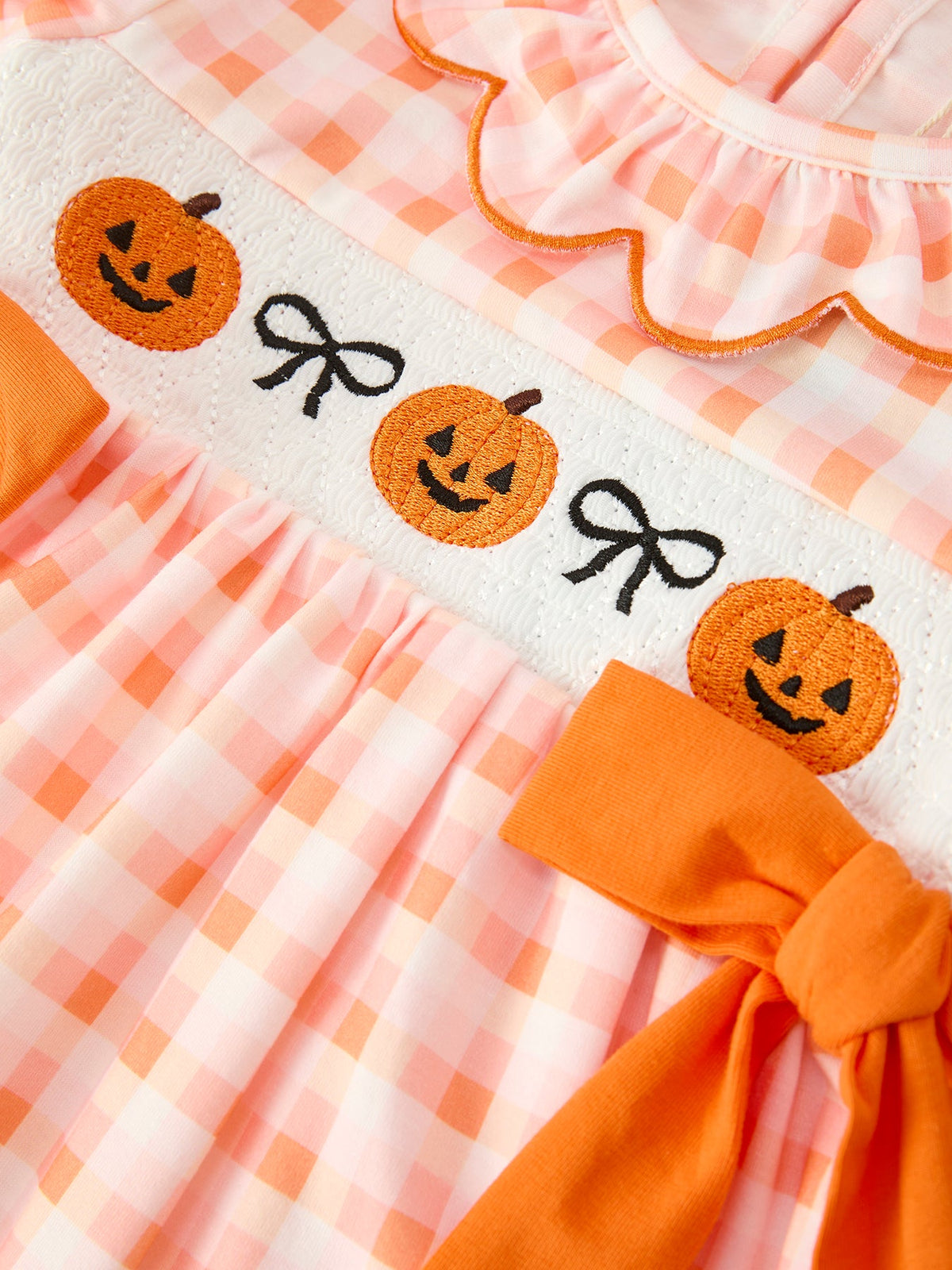 Pumpkin Plaid Bow Girls Dress