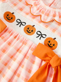 Pumpkin Plaid Bow Girls Dress