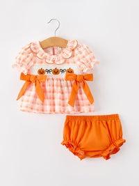 Pumpkin Plaid Girls Bloomer Set
