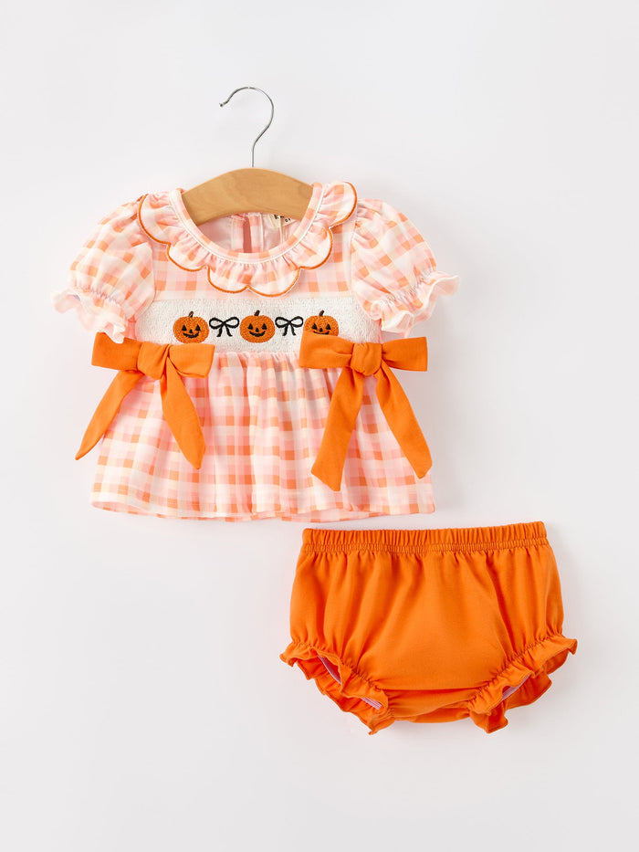Pumpkin Plaid Girls Bloomer Set