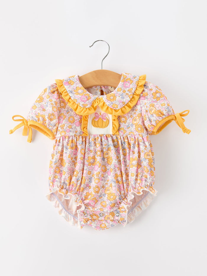 Pumpkin Floral Baby Bubble Romper