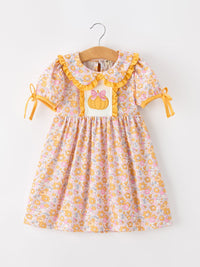 Pumpkin Floral Girls Dress