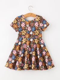Fall Floral Twirl Girls Dress Short Sleeve
