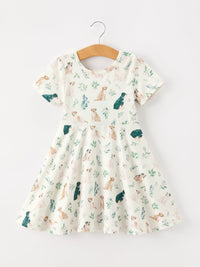 Puppy Floral Twirl Girls Dress