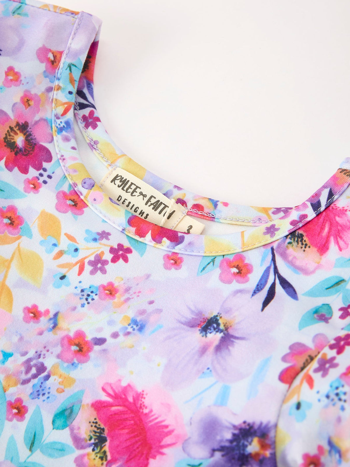 Watercolor Floral Print Girls Ruffle Hem Twirl Dress