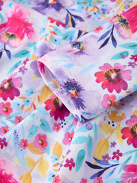 Watercolor Floral Print Girls Ruffle Hem Twirl Dress