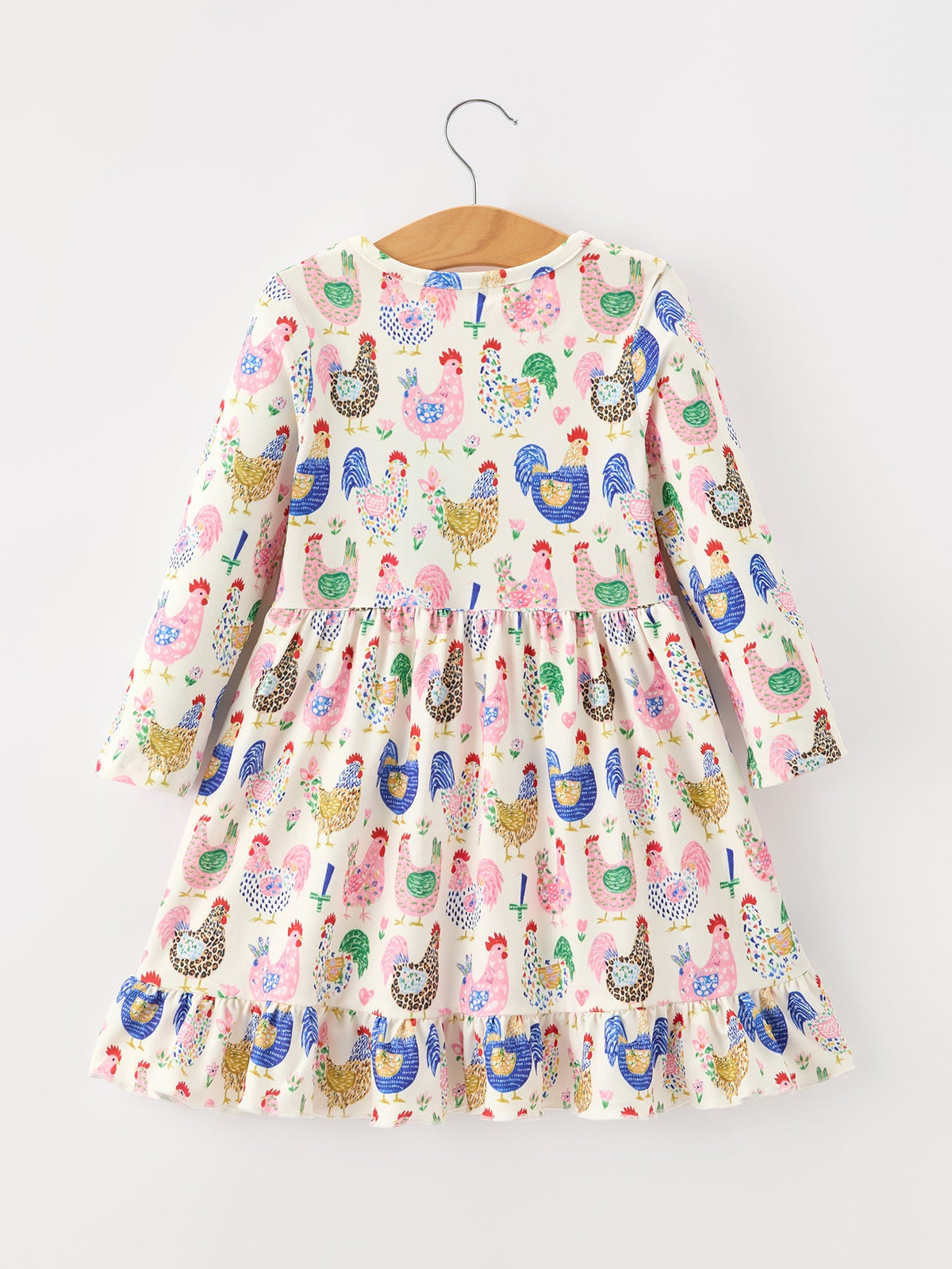 Farm Chicken Print Girls Ruffle Hem Twirl Dress