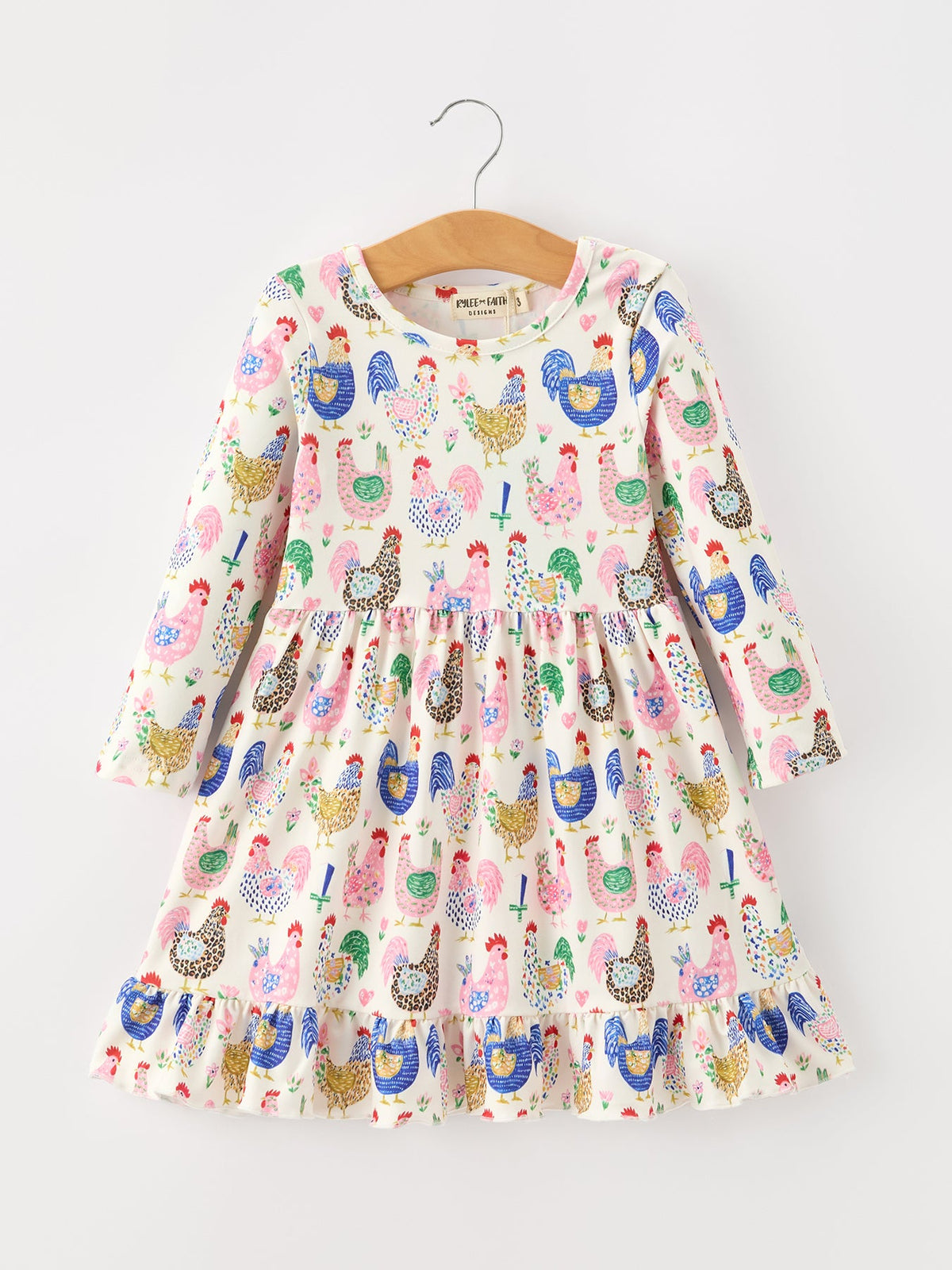 Farm Chicken Print Girls Ruffle Hem Twirl Dress