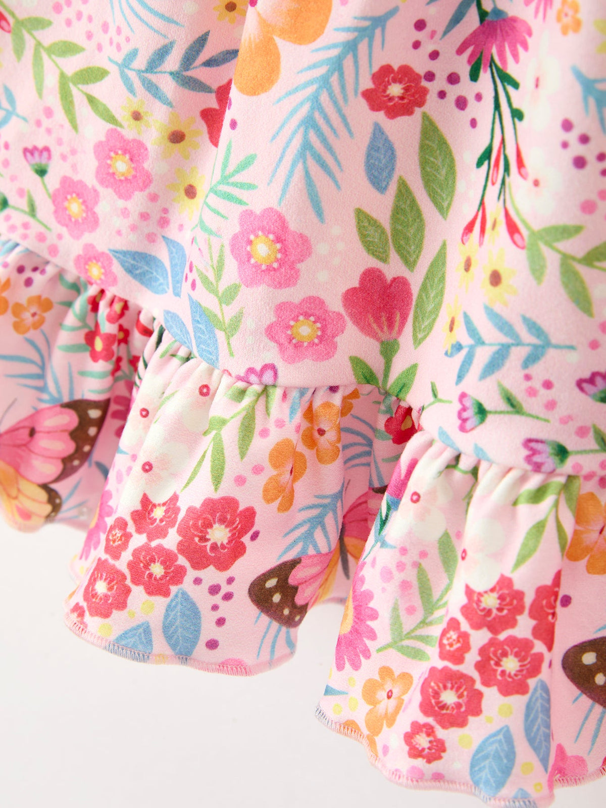 Butterfly Floral Print Girls Ruffle Hem Twirl Dress