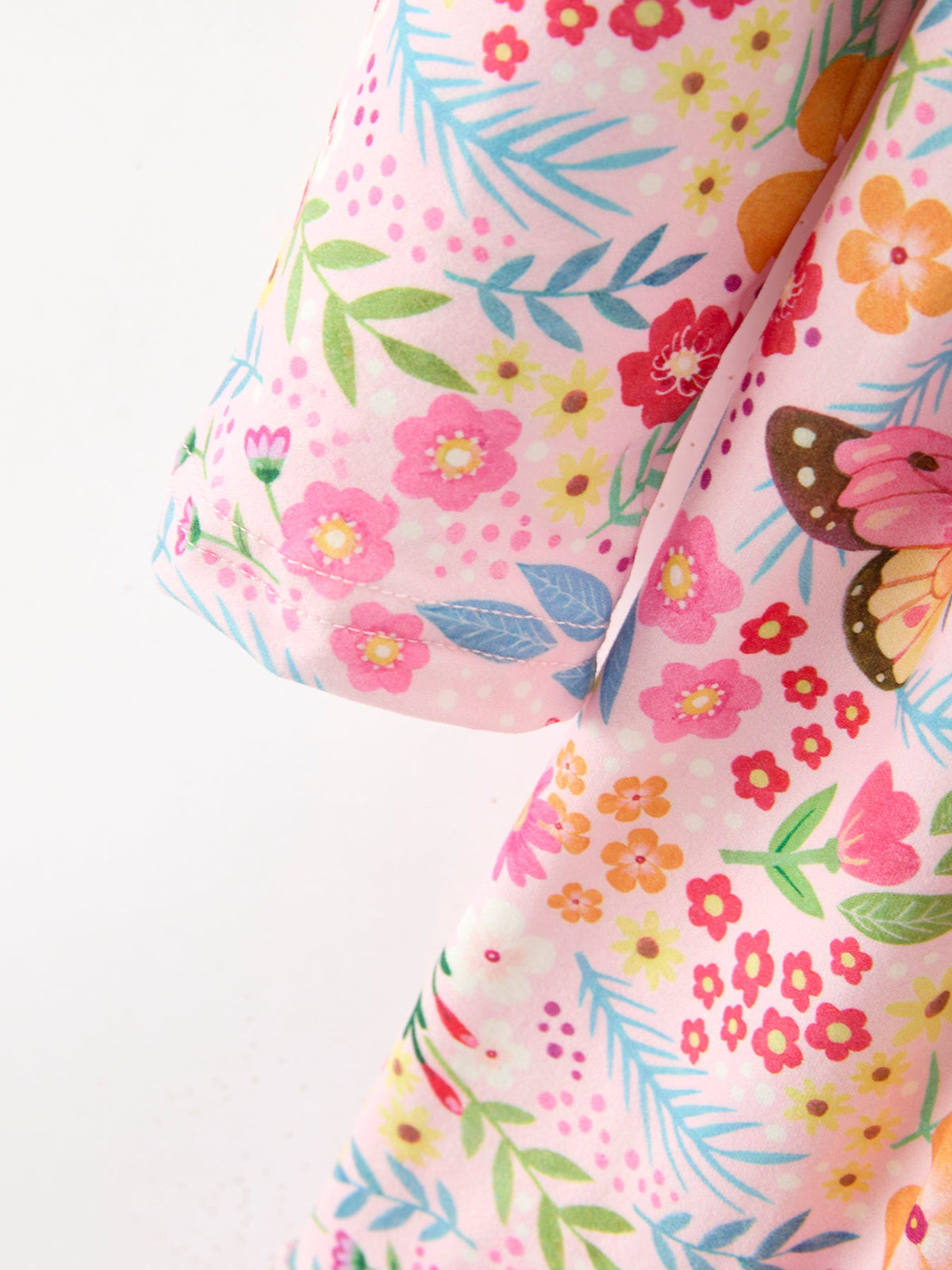 Butterfly Floral Print Girls Ruffle Hem Twirl Dress