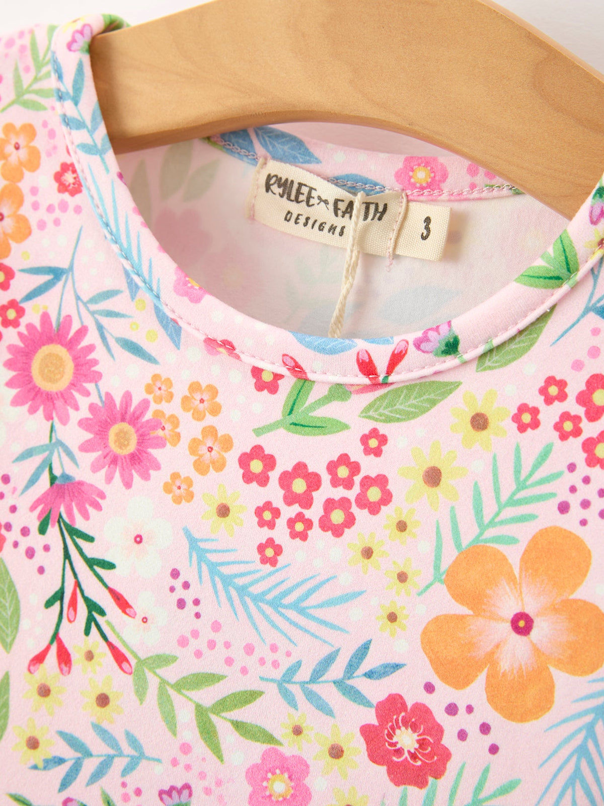 Butterfly Floral Print Girls Ruffle Hem Twirl Dress