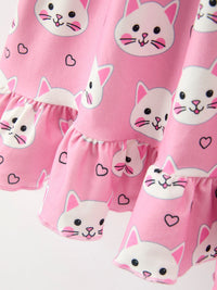 Cat Print Girls Ruffle Hem Twirl Dress