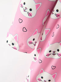 Cat Print Girls Ruffle Hem Twirl Dress