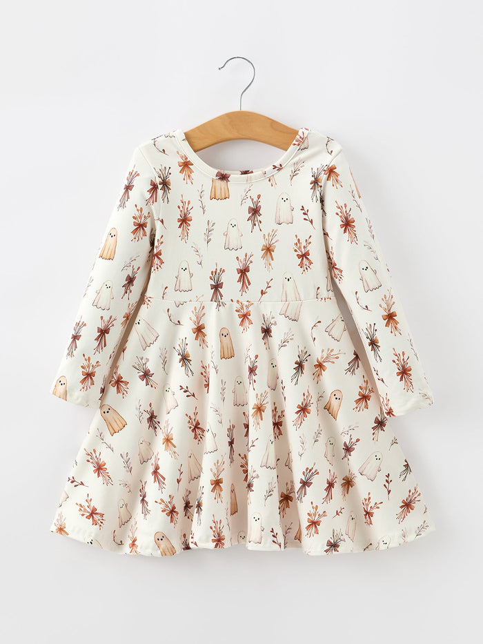 Ghost Floral Bow Girls Long Sleeve Twirl Dress