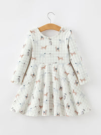 Dog Print Girls Long Sleeve Twirl Dress