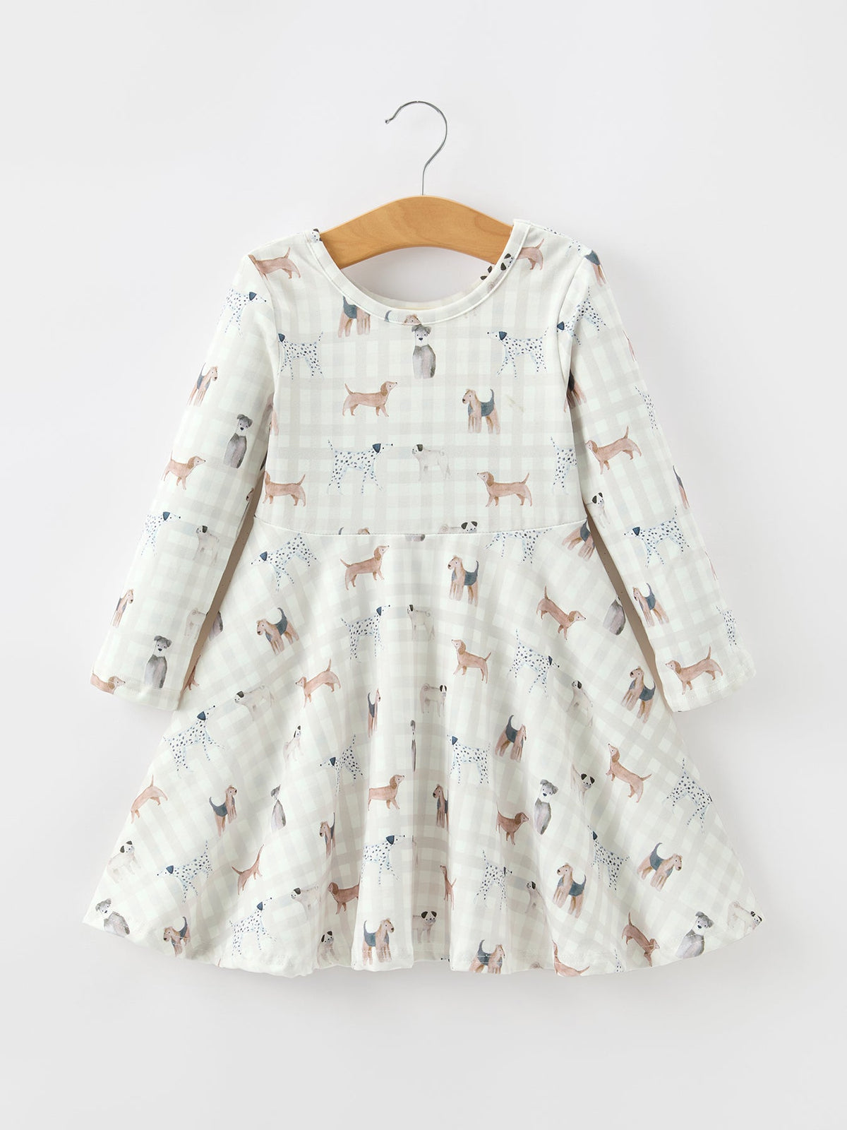 Dog Print Girls Long Sleeve Twirl Dress