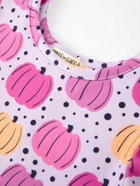 Pumpkin Print Girls Long Sleeve Twirl Dress