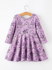 Lavender Floral Print Girls Long Sleeve Twirl Dress