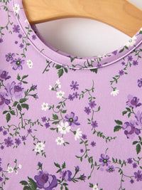 Lavender Floral Print Girls Long Sleeve Twirl Dress